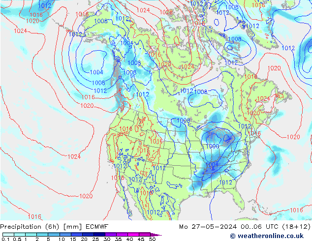 Precipitation (6h) ECMWF Mo 27.05.2024 06 UTC