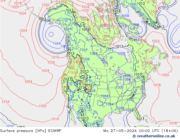 Presión superficial ECMWF lun 27.05.2024 00 UTC