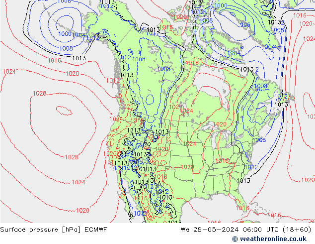 Luchtdruk (Grond) ECMWF wo 29.05.2024 06 UTC