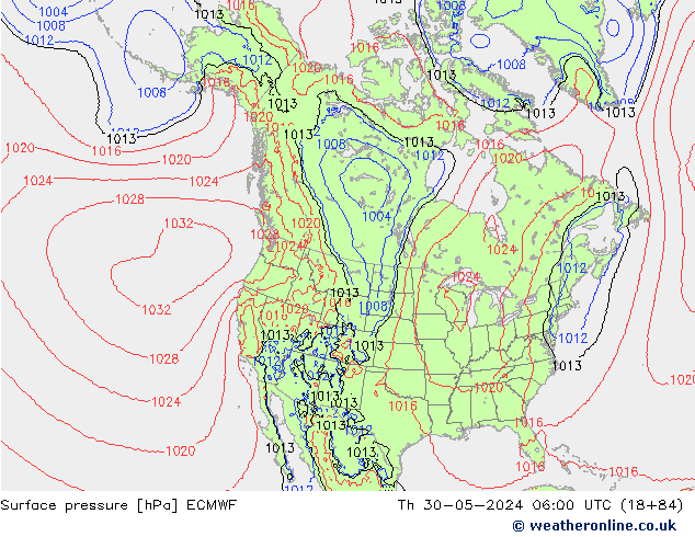 Pressione al suolo ECMWF gio 30.05.2024 06 UTC