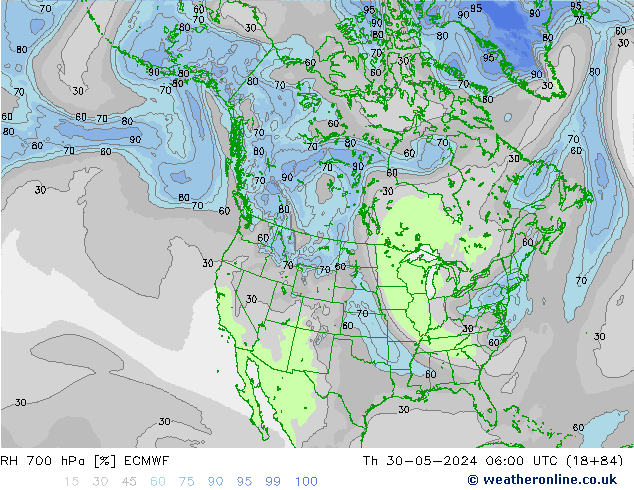 RH 700 hPa ECMWF Th 30.05.2024 06 UTC