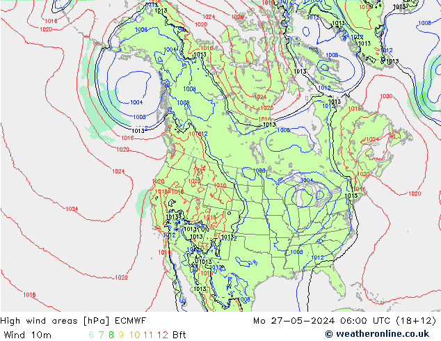 High wind areas ECMWF lun 27.05.2024 06 UTC