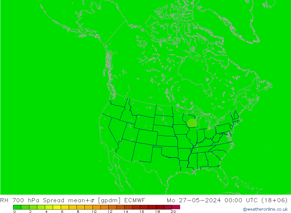 RH 700 hPa Spread ECMWF 星期一 27.05.2024 00 UTC