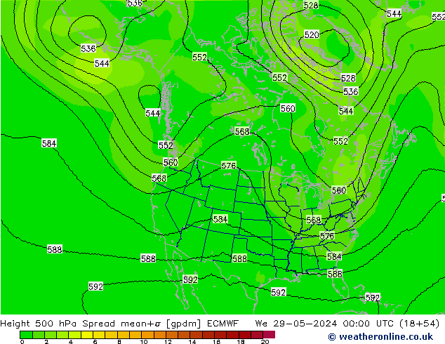 Height 500 hPa Spread ECMWF śro. 29.05.2024 00 UTC