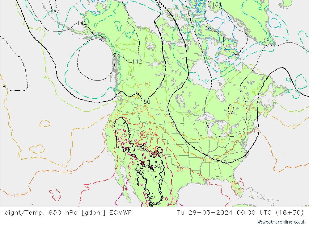 Height/Temp. 850 hPa ECMWF Tu 28.05.2024 00 UTC