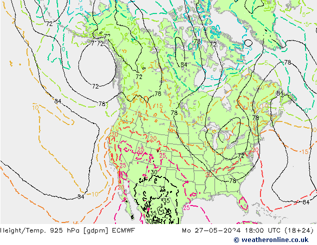 Yükseklik/Sıc. 925 hPa ECMWF Pzt 27.05.2024 18 UTC