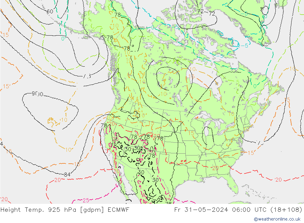 Height/Temp. 925 hPa ECMWF Fr 31.05.2024 06 UTC