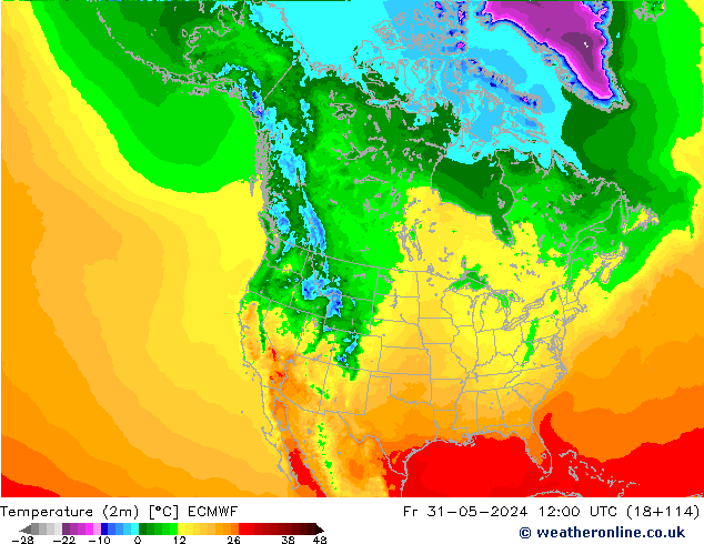 Temperatura (2m) ECMWF ven 31.05.2024 12 UTC