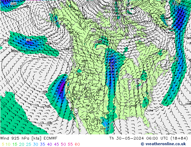 Wind 925 hPa ECMWF Do 30.05.2024 06 UTC