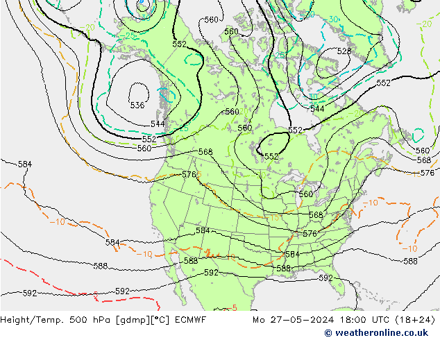 Height/Temp. 500 hPa ECMWF Mo 27.05.2024 18 UTC