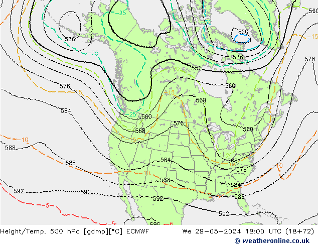 Height/Temp. 500 гПа ECMWF ср 29.05.2024 18 UTC