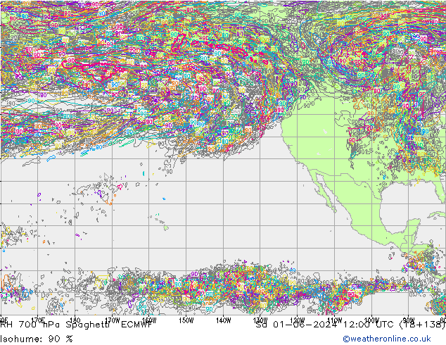 RH 700 hPa Spaghetti ECMWF so. 01.06.2024 12 UTC