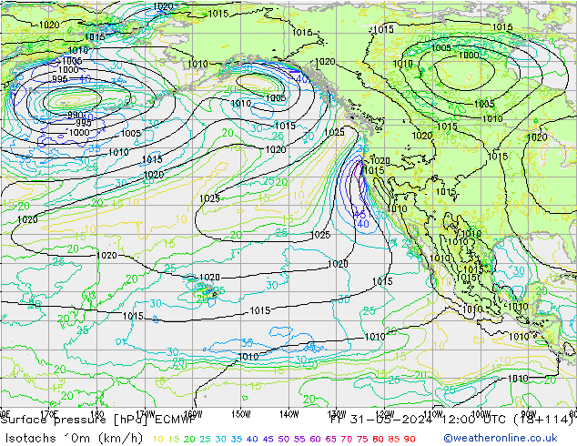 Eşrüzgar Hızları (km/sa) ECMWF Cu 31.05.2024 12 UTC