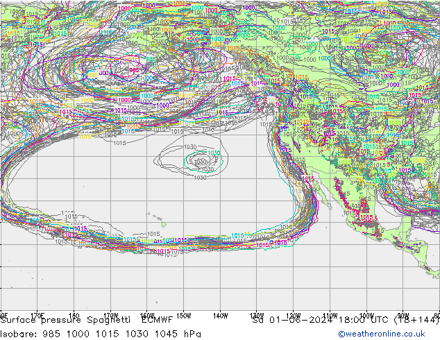 Surface pressure Spaghetti ECMWF Sa 01.06.2024 18 UTC