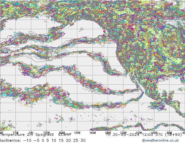 Temperature 2m Spaghetti ECMWF Čt 30.05.2024 12 UTC