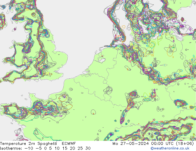 Temperatuurkaart Spaghetti ECMWF ma 27.05.2024 00 UTC