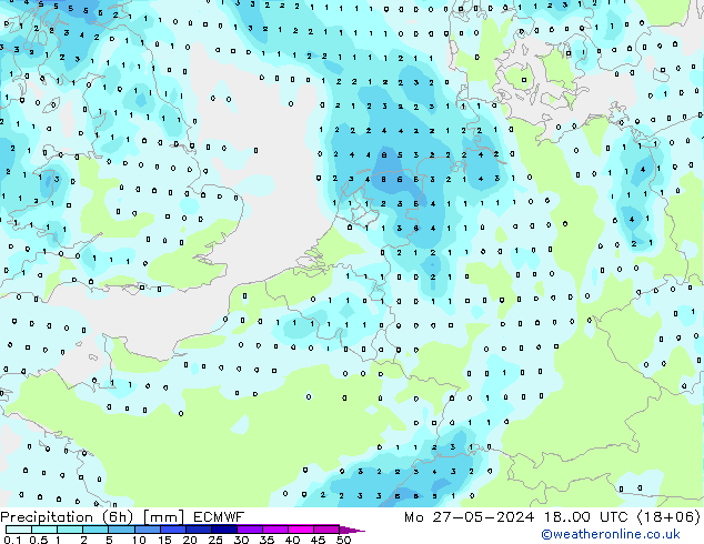 Precipitation (6h) ECMWF Mo 27.05.2024 00 UTC