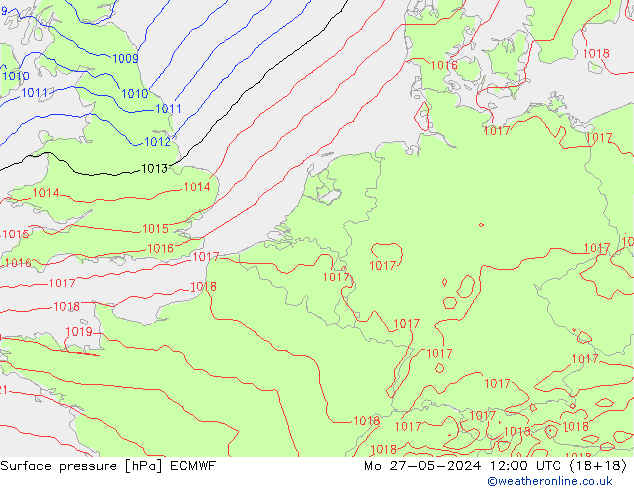 Atmosférický tlak ECMWF Po 27.05.2024 12 UTC