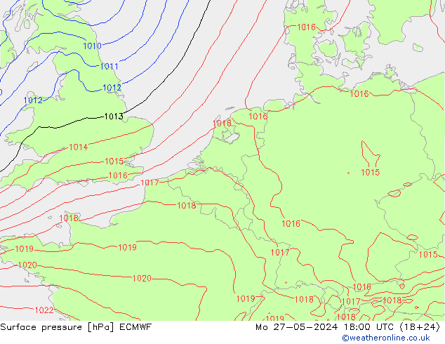 Surface pressure ECMWF Mo 27.05.2024 18 UTC