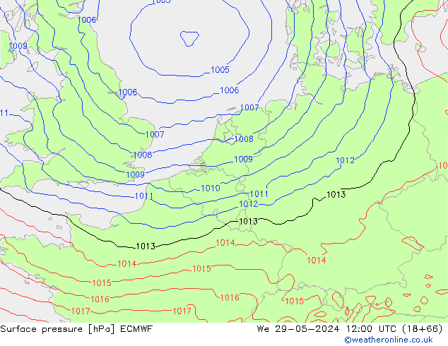 Luchtdruk (Grond) ECMWF wo 29.05.2024 12 UTC