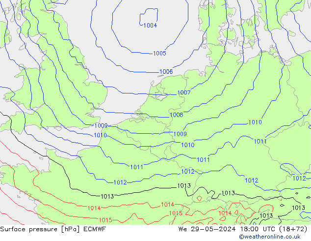 Surface pressure ECMWF We 29.05.2024 18 UTC