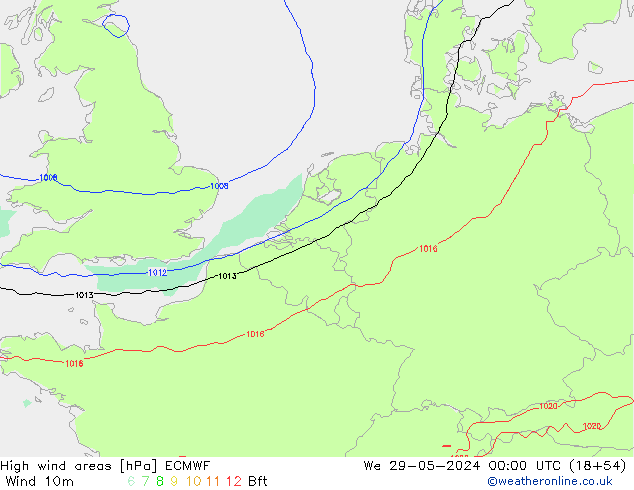 High wind areas ECMWF mié 29.05.2024 00 UTC