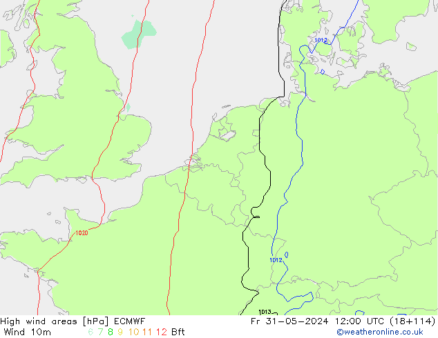High wind areas ECMWF Pá 31.05.2024 12 UTC