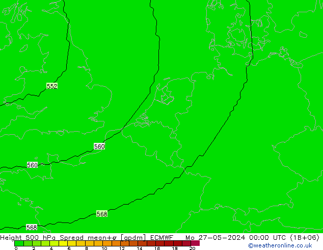 Height 500 hPa Spread ECMWF lun 27.05.2024 00 UTC