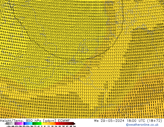 Height/Temp. 850 гПа ECMWF ср 29.05.2024 18 UTC