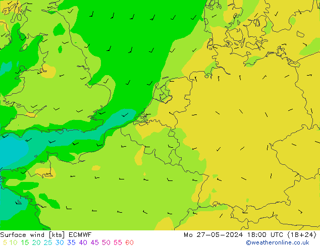 Bodenwind ECMWF Mo 27.05.2024 18 UTC