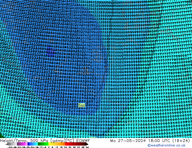 Height/Temp. 500 hPa ECMWF Seg 27.05.2024 18 UTC