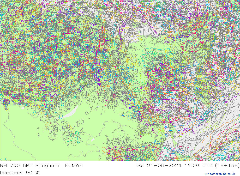 RH 700 hPa Spaghetti ECMWF Sa 01.06.2024 12 UTC