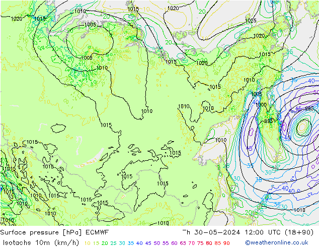 Eşrüzgar Hızları (km/sa) ECMWF Per 30.05.2024 12 UTC