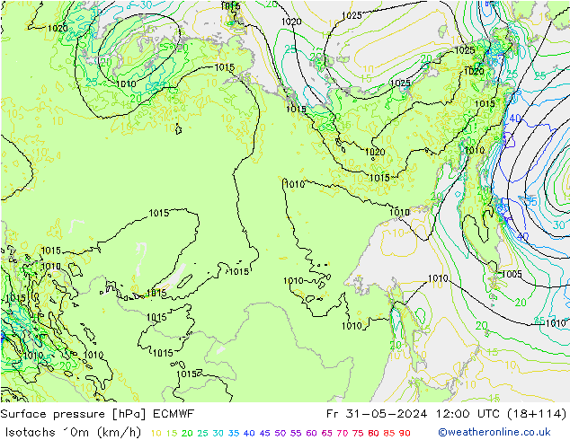 Isotaca (kph) ECMWF vie 31.05.2024 12 UTC