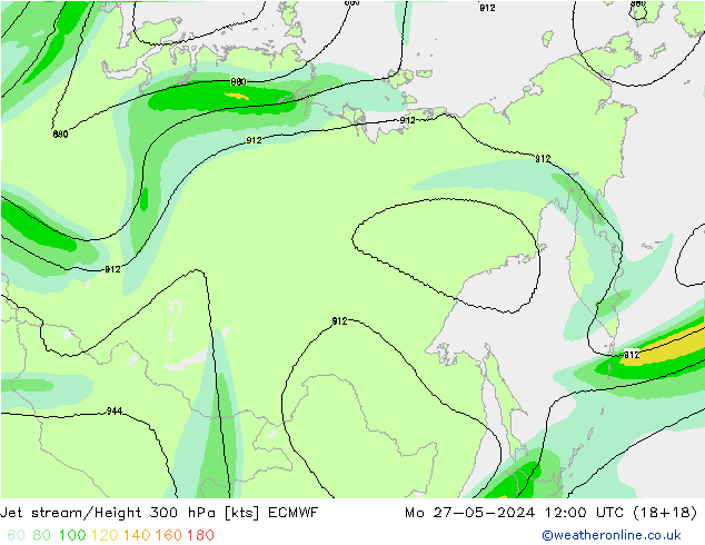 Jet stream/Height 300 hPa ECMWF Mo 27.05.2024 12 UTC