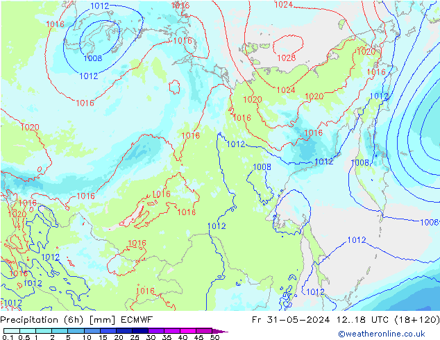 Precipitation (6h) ECMWF Fr 31.05.2024 18 UTC