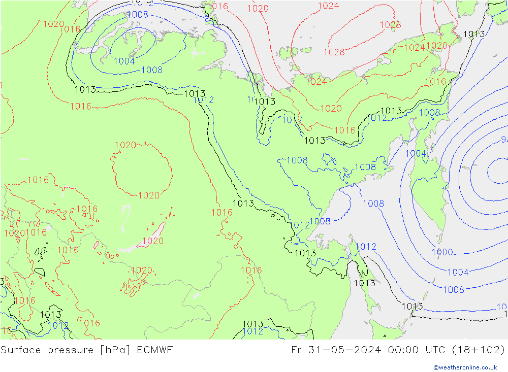 Pressione al suolo ECMWF ven 31.05.2024 00 UTC