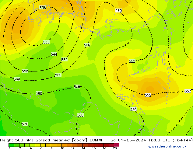 Height 500 hPa Spread ECMWF So 01.06.2024 18 UTC