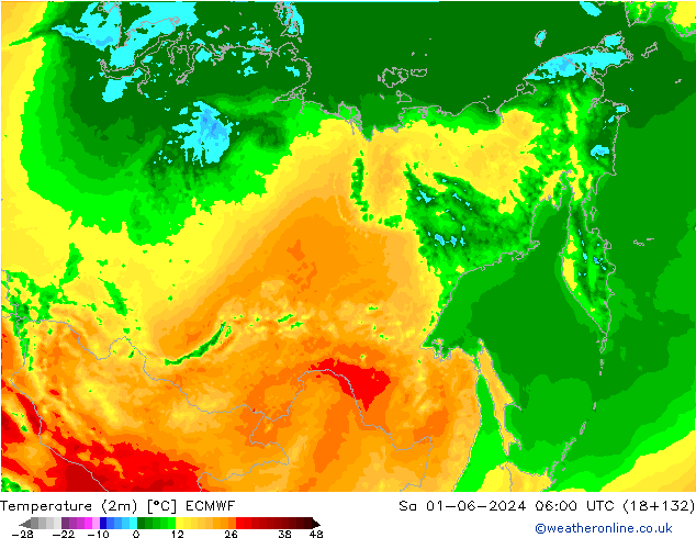 Temperatuurkaart (2m) ECMWF za 01.06.2024 06 UTC