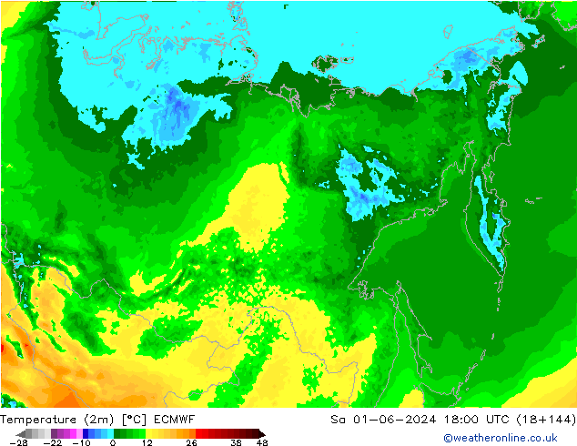 Temperature (2m) ECMWF Sa 01.06.2024 18 UTC