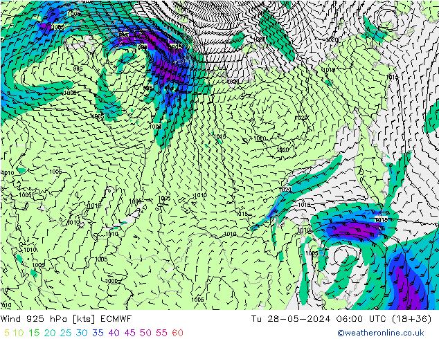 Vent 925 hPa ECMWF mar 28.05.2024 06 UTC