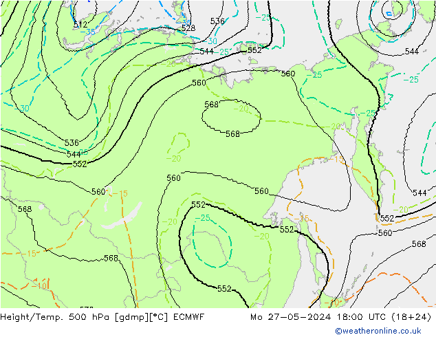 Géop./Temp. 500 hPa ECMWF lun 27.05.2024 18 UTC