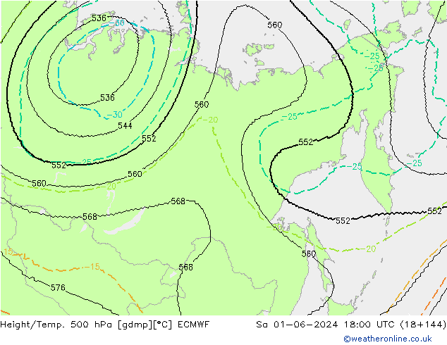 Height/Temp. 500 hPa ECMWF  01.06.2024 18 UTC