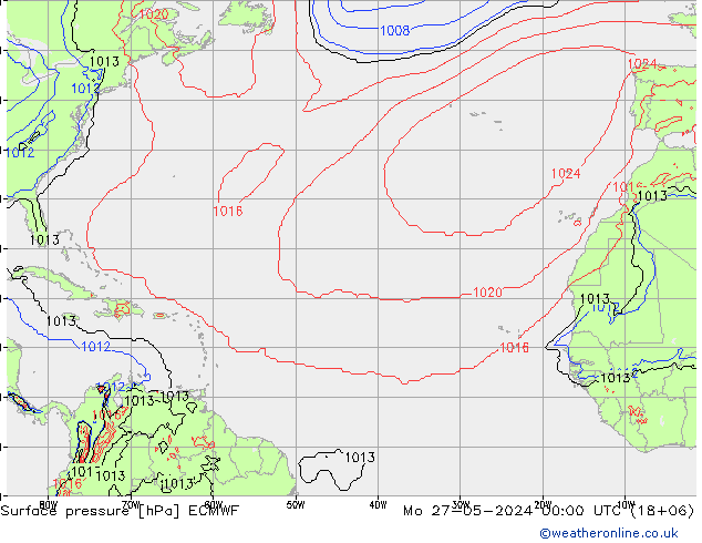 pressão do solo ECMWF Seg 27.05.2024 00 UTC