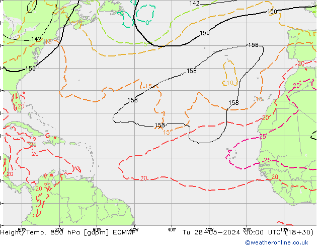 Height/Temp. 850 hPa ECMWF mar 28.05.2024 00 UTC