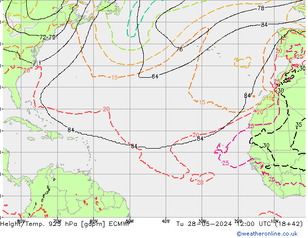 Hoogte/Temp. 925 hPa ECMWF di 28.05.2024 12 UTC