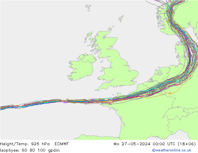 Height/Temp. 925 hPa ECMWF Mo 27.05.2024 00 UTC