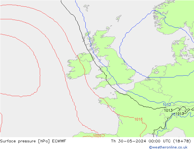 Surface pressure ECMWF Th 30.05.2024 00 UTC