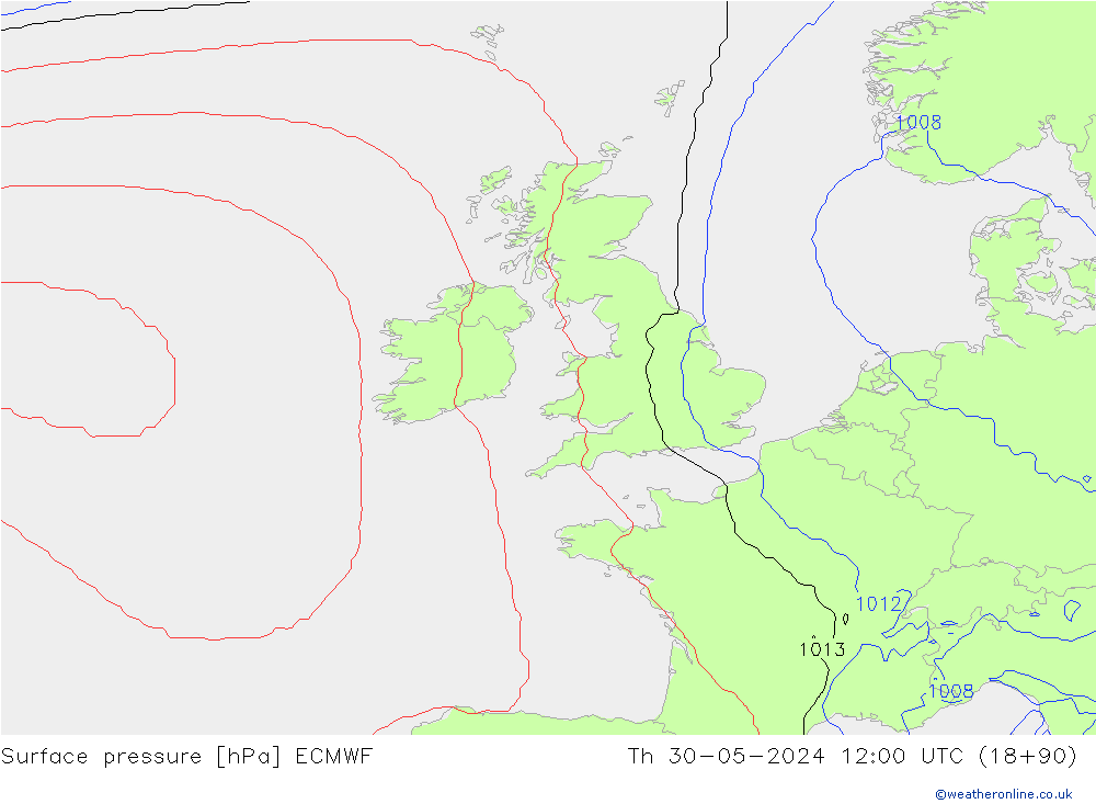 Pressione al suolo ECMWF gio 30.05.2024 12 UTC