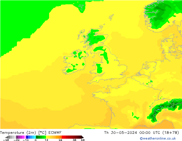 Sıcaklık Haritası (2m) ECMWF Per 30.05.2024 00 UTC